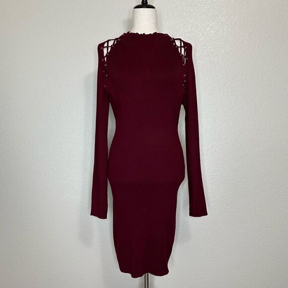 Fashion Nova Burgundy Arie Sweater Mini Dress - Picture 2 of 13